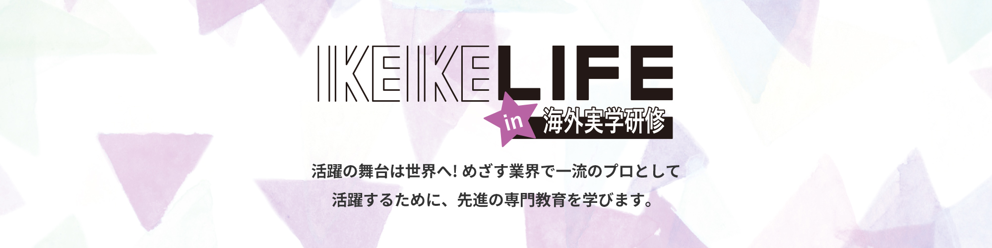 IKEIKE LIFE in 海外実学研修 活躍の舞台は世界へ!めざす業界で一流のプロとして活躍するために、先進の専門教育を学びます。